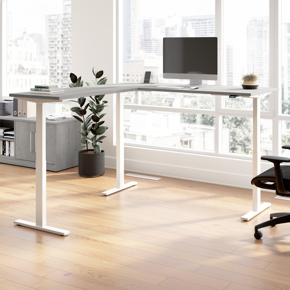 Bush Business Furniture Move 60 Series 72inW Height Adjustable L Shaped Standing Desk, Platinum Gray/White Powder Coat, Standard Delivery MPN:M6SL7278PGWK