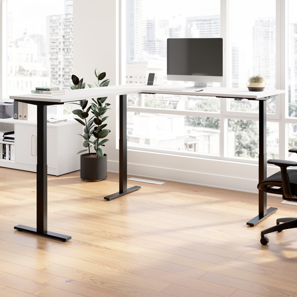 Bush Business Furniture Move 60 Series 72inW Height Adjustable L Shaped Standing Desk, White/Black Powder Coat, Standard Delivery MPN:M6SL7278WHBK