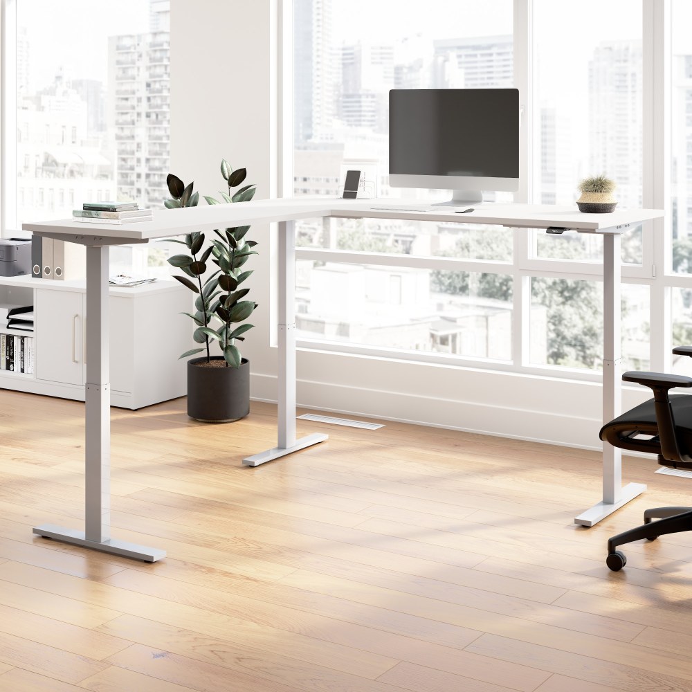 Bush Business Furniture Move 60 Series 72inW Height Adjustable L Shaped Standing Desk, White/Cool Gray Metallic, Standard Delivery MPN:M6SL7278WHSK
