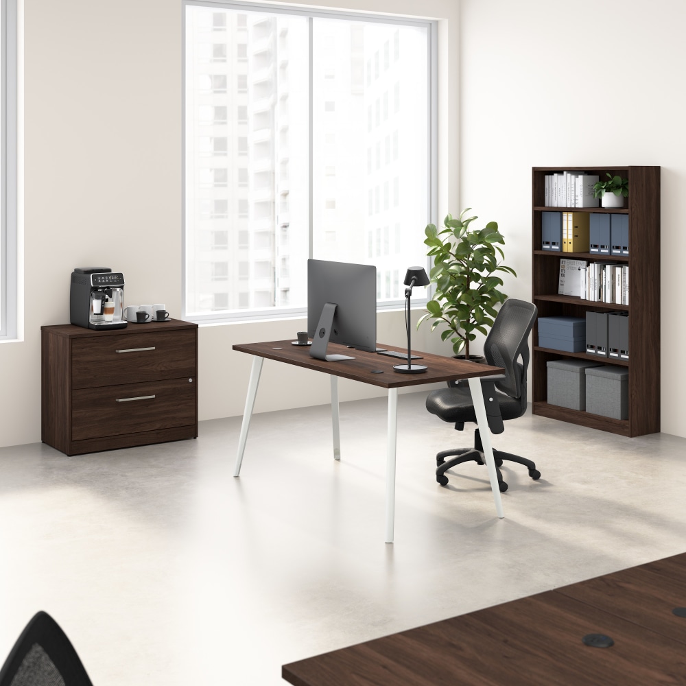 Bush Business Furniture Vista 60inW Desk with Splayed Metal Legs, Lateral File Cabinet, and Bookcase, Black Walnut, Standard Delivery MPN:VST012BWSU