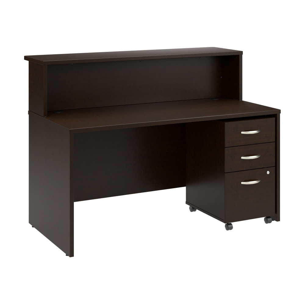 Bush Business Furniture Arrive 60inW Reception Desk with Shelf and Mobile File Cabinet, Mocha Cherry, Standard Delivery MPN:ARV002MR