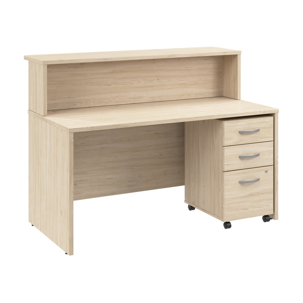Bush Business Furniture Arrive 60inW Reception Desk with Shelf and Mobile File Cabinet, Natural Elm, Standard Delivery MPN:ARV002NE
