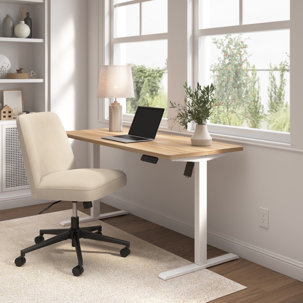 Bush Furniture Energize 55inW x 24inD Electric Height Adjustable Standing Desk and Chair Set, Maple, Standard Delivery Serice MPN:EGZ001MAW