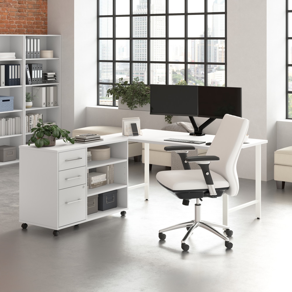 Bush Business Furniture Hustle 60inW Computer Desk and Storage Cabinet with Drawers and Shelves, White, Standard Delivery Service MPN:HUS009WH