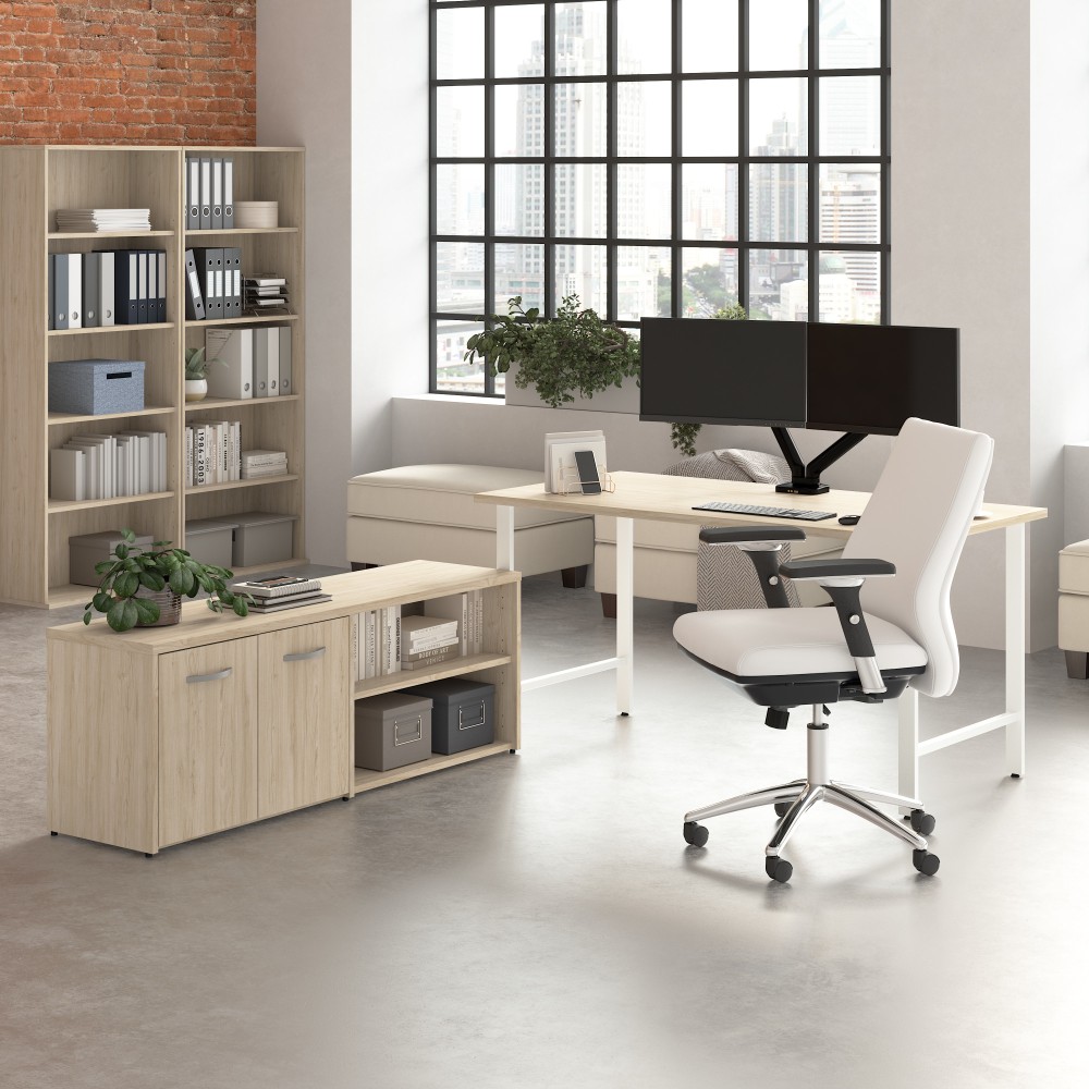 Bush Business Furniture Hustle 60inW Computer Desk and Low Storage Cabinet with Doors and Shelves, Natural Elm, Standard Delivery Service MPN:HUS011NE