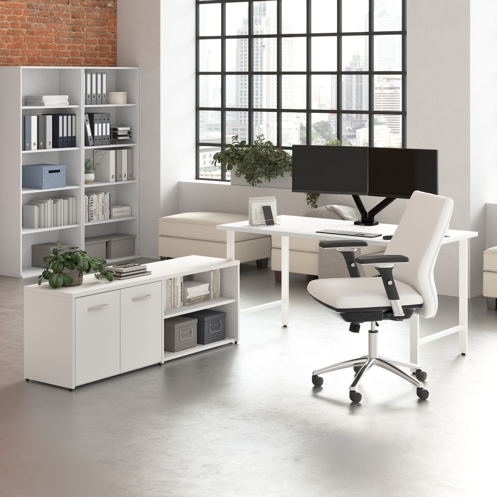 Bush Business Furniture Hustle 60inW Computer Desk and Low Storage Cabinet with Doors and Shelves, White, Standard Delivery Service MPN:HUS011WH
