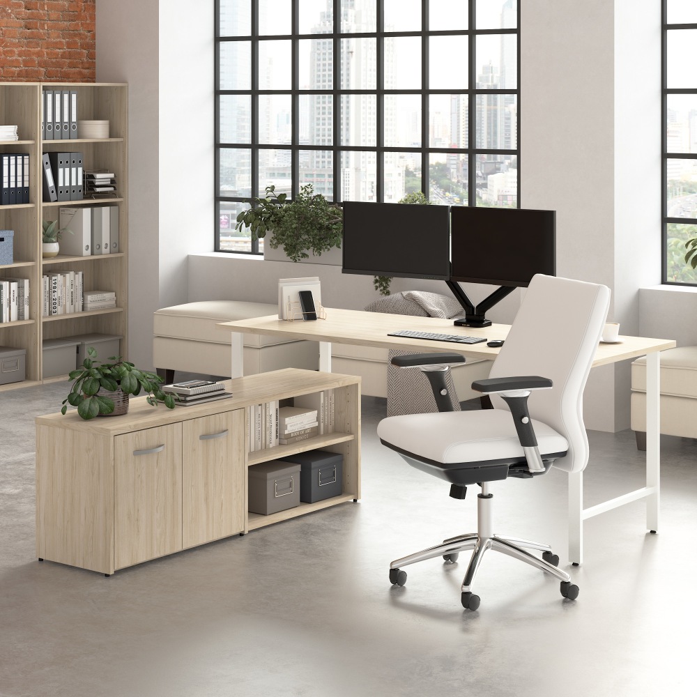 Bush Business Furniture Hustle 72inW Computer Desk and Low Storage Cabinet with Doors and Shelves, Natural Elm, Standard Delivery Service MPN:HUS012NE