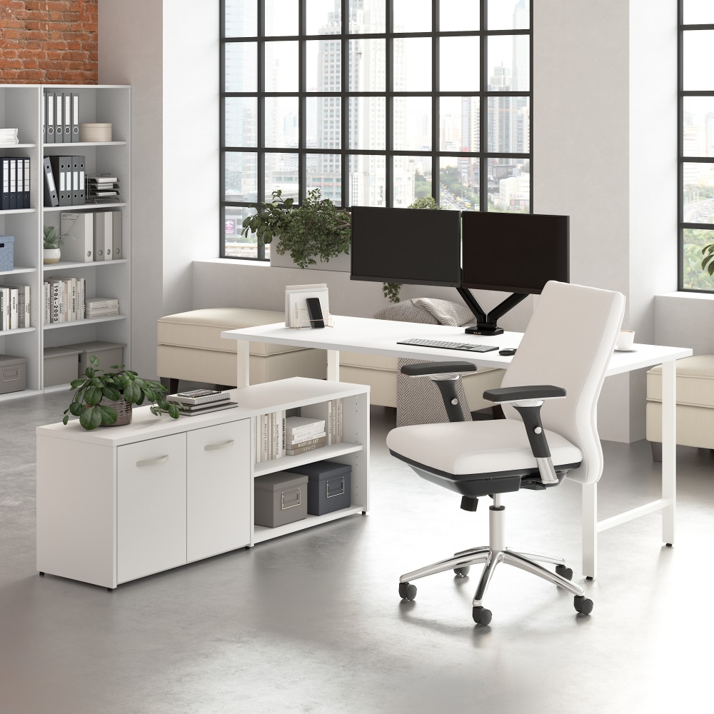 Bush Business Furniture Hustle 72inW Computer Desk and Low Storage Cabinet with Doors and Shelves, White, Standard Delivery Service MPN:HUS012WH