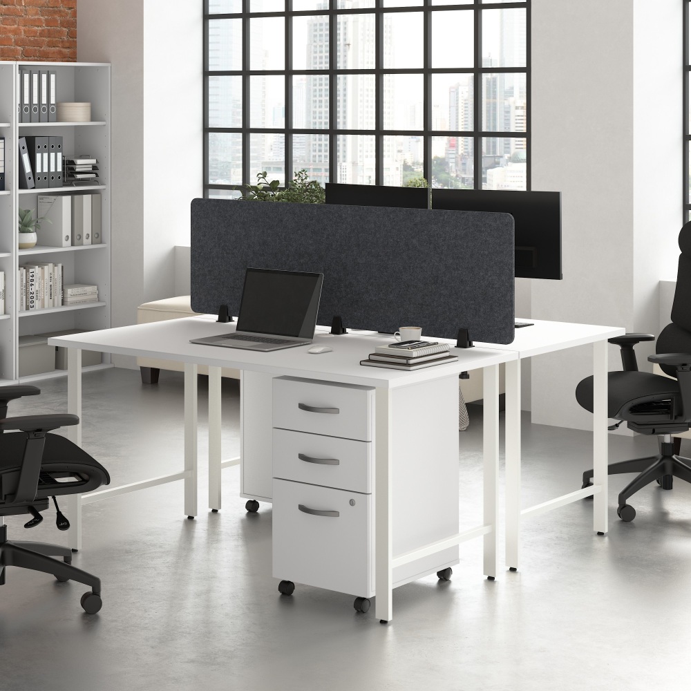 Bush Business Furniture Hustle 2 Person Computer Desk with Mobile File Cabinets, Power Grommets, and Privacy Screen, White, Standard Delivery Service MPN:HUS014WHSU