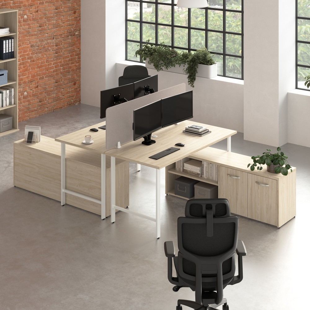 Bush Business Furniture Hustle 2 Person Computer Desk with Low Storage Cabinets, Power Grommets, and Privacy Screen, Natural Elm, - HUS015NE MPN:HUS015NE