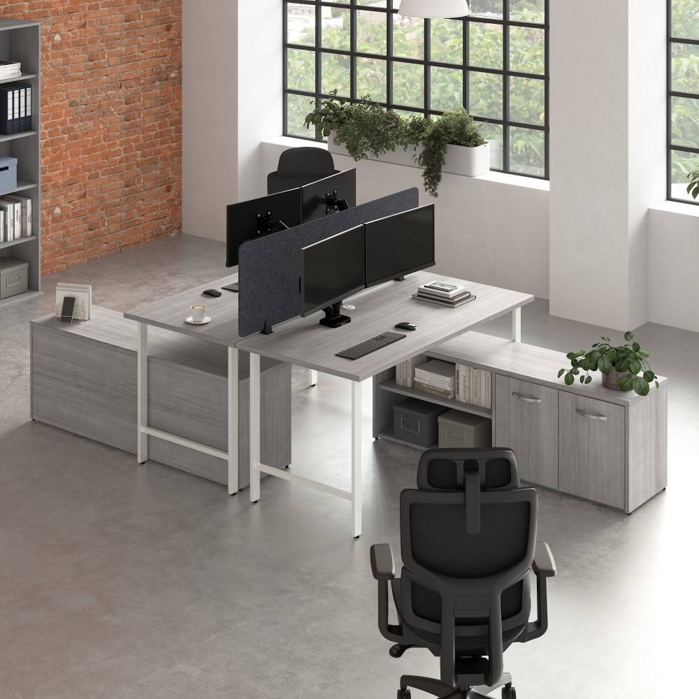 Bush Business Furniture Hustle 2 Person Computer Desk with Low Storage Cabinets, Power Grommets, and Privacy Screen, Platinum Gray, - HUS015PG MPN:HUS015PG