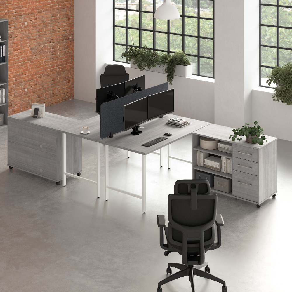 Bush Business Furniture Hustle 2 Person Computer Desk with Mobile Storage Cabinets, Power Grommets, and Privacy Screen, Platinum Gray, - HUS016PG MPN:HUS016PG