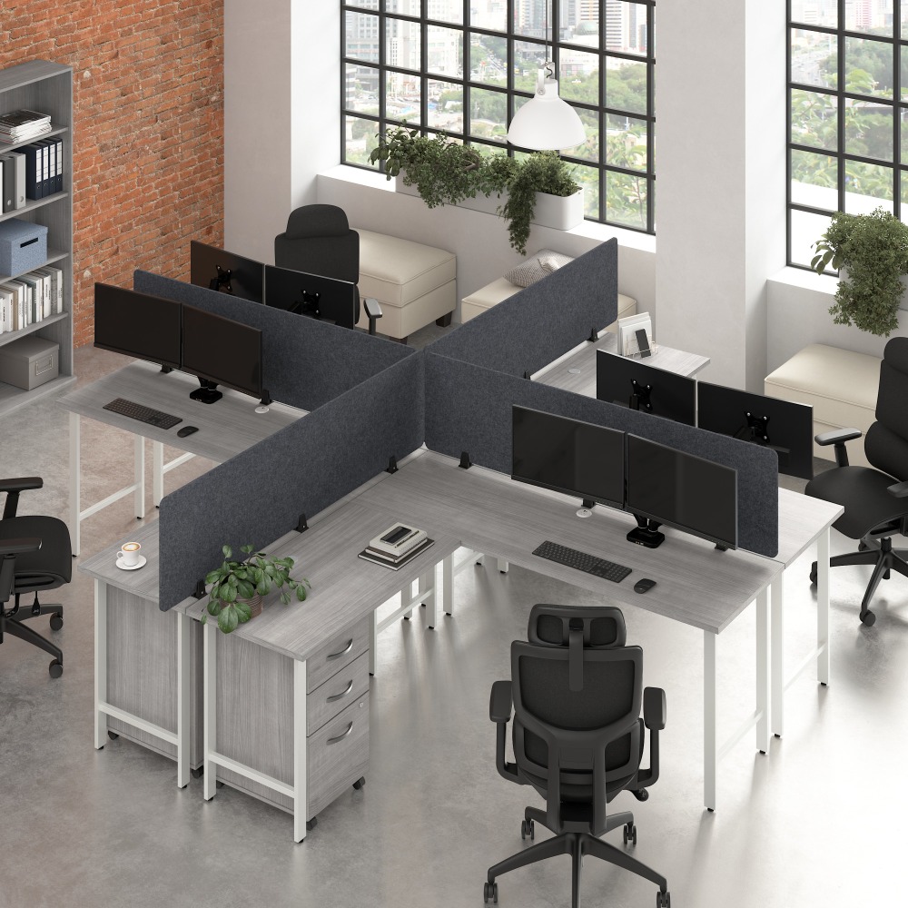 Bush Business Furniture Hustle 4 Person L Shaped Desk with Mobile File Cabinets, Power Grommets, and Privacy Screens, Platinum Gray, - HUS017PGSU MPN:HUS017PGSU