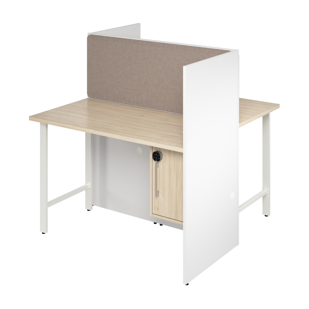 Bush Business Furniture Hustle 48-inch 2 Person Office Cubicles with Locking Storage and Large Tackboards, White/Natural Elm, Standard Delivers MPN:HUS020WHNE