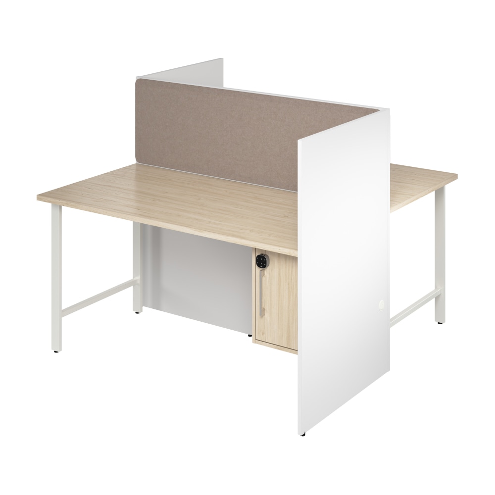 Bush Business Furniture Hustle 60-inch 2 Person Office Cubicles with Locking Storage and Large Tackboards, White/Natural Elm, Standard Delivers MPN:HUS023WHNE