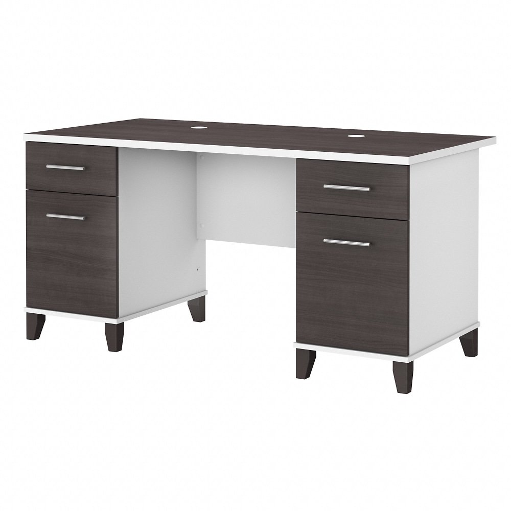 Bush Home Somerset 60inW Office Computer Desk With Drawers, Storm Gray/White, Standard Delivery MPN:WC81028K