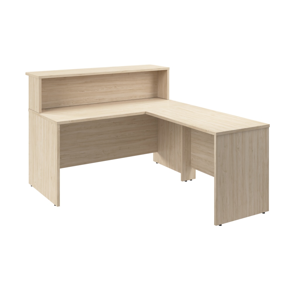 Bush Business Furniture Arrive 60inW L Shaped Reception Desk with Shelf, Natural Elm, Standard Delivery MPN:ARV003NE