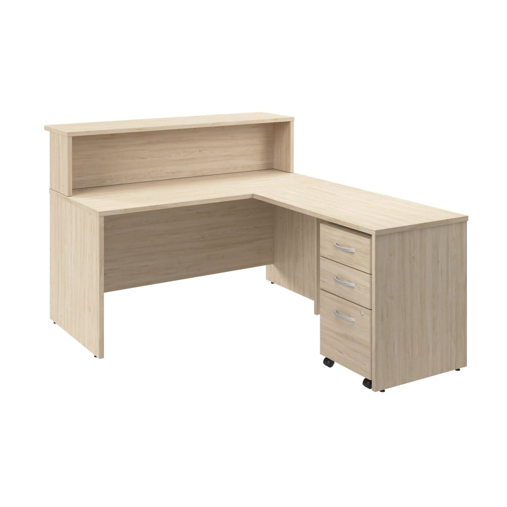 Bush Business Furniture Arrive 60inW L Shaped Reception Desk with Shelf and Mobile File Cabinet, Natural Elm, Standard Delivery MPN:ARV004NE