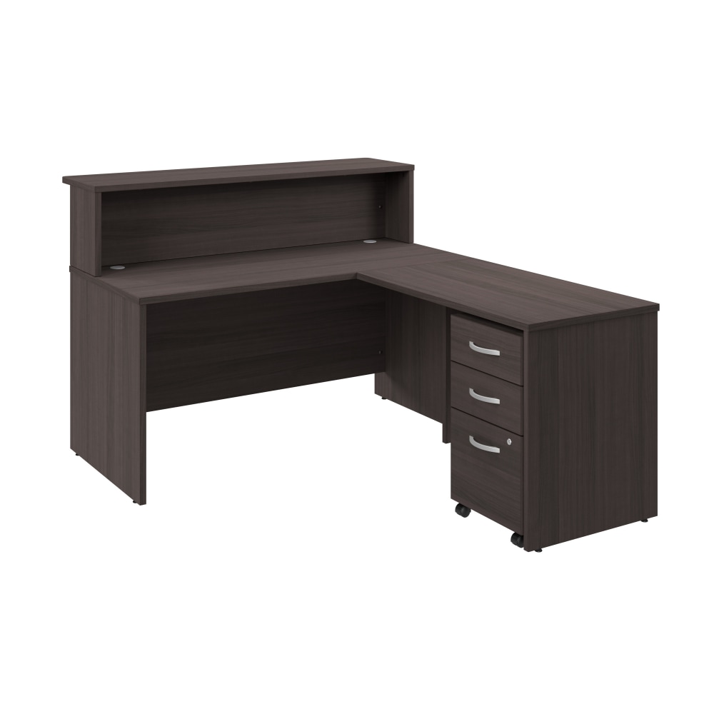 Bush Business Furniture Arrive 60inW L Shaped Reception Desk with Shelf and Mobile File Cabinet, Storm Gray, Standard Delivery MPN:ARV004SG