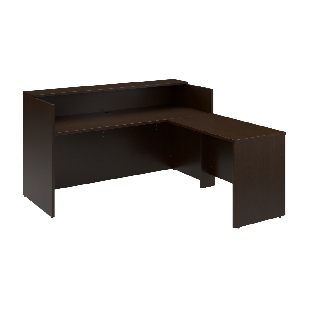 Bush Business Furniture Arrive 72inW L Shaped Reception Desk with Shelf, Mocha Cherry, Standard Delivery MPN:ARV006MR