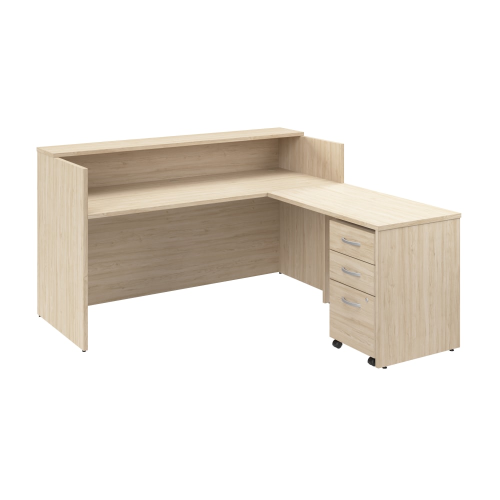 Bush Business Furniture Arrive 72inW L Shaped Reception Desk with Shelf and Mobile File Cabinet, Natural Elm, Standard Delivery MPN:ARV007NE
