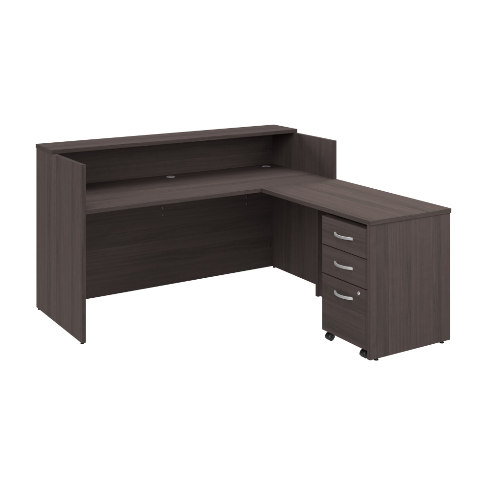 Bush Business Furniture Arrive 72inW L Shaped Reception Desk with Shelf and Mobile File Cabinet, Storm Gray, Standard Delivery MPN:ARV007SG