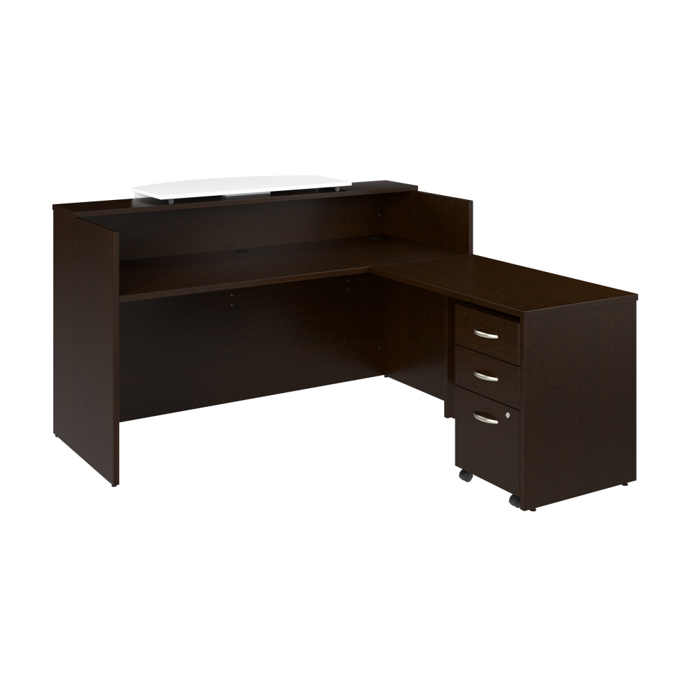 Bush Business Furniture Arrive 72inW L Shaped Reception Desk with Counter and Mobile File Cabinet, Mocha Cherry, Standard Delivery MPN:ARV010MR