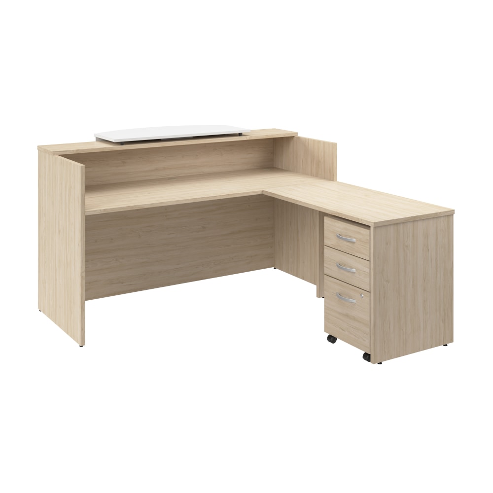 Bush Business Furniture Arrive 72inW L Shaped Reception Desk with Counter and Mobile File Cabinet, Natural Elm, Standard Delivery MPN:ARV010NE
