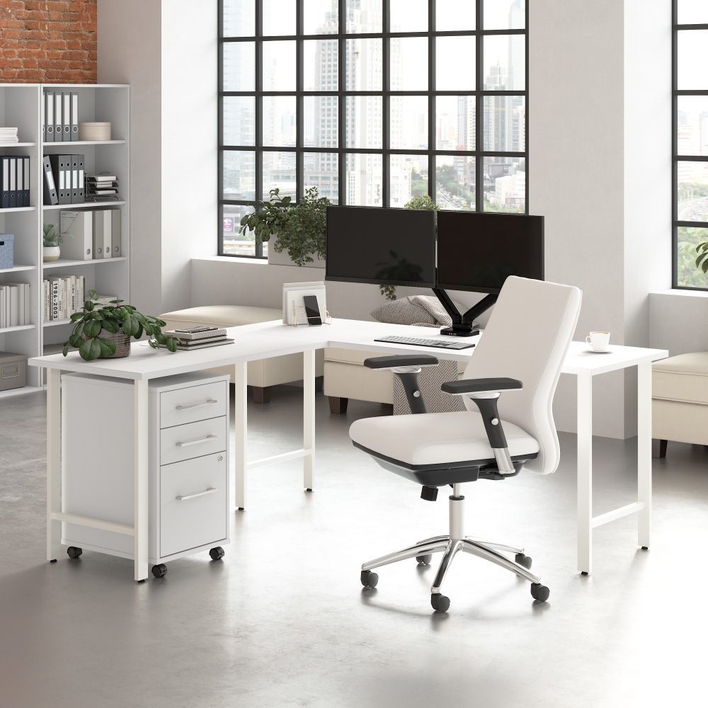 Bush Business Furniture Hustle 72inW L-Shaped Corner Computer Desk with 3 Drawer Mobile File Cabinet, White, Standard Delivery Service, HUS005WH MPN:HUS005WH