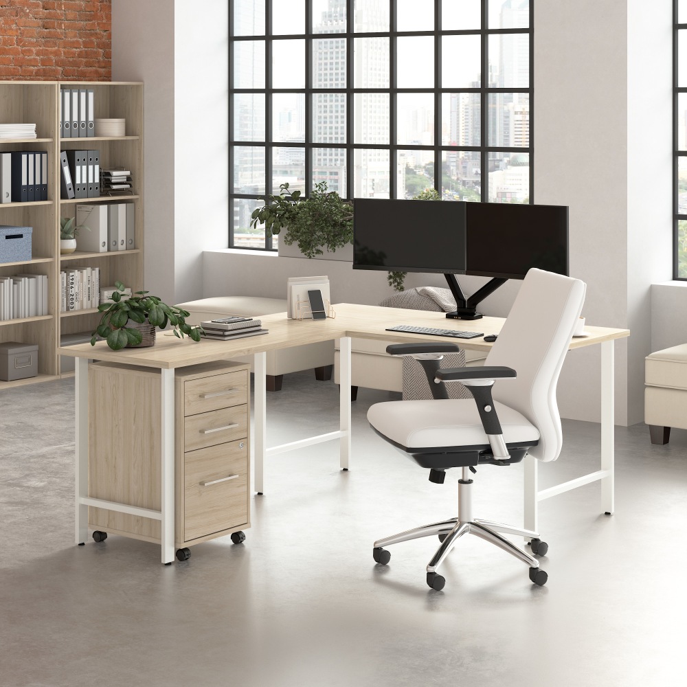 Bush Business Furniture Hustle 60inW L-Shaped Corner Computer Desk with 3 Drawer Mobile File Cabinet, Natural Elm, Standard Delivery Service MPN:HUS006NE