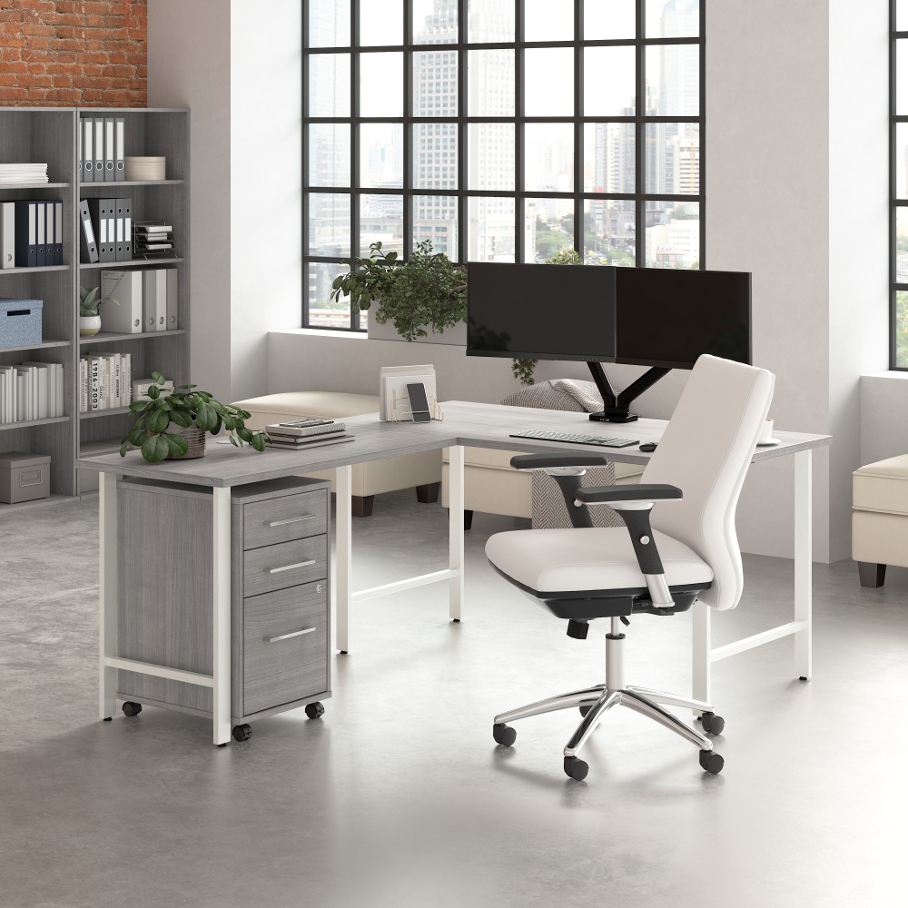 Bush Business Furniture Hustle 60inW L-Shaped Corner Computer Desk with 3 Drawer Mobile File Cabinet, Platinum Gray, Standard Delivery Service MPN:HUS006PG