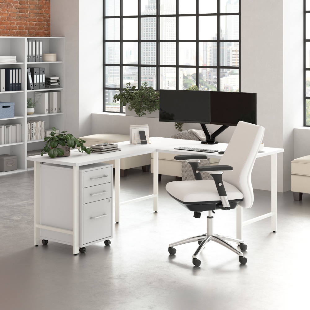 Bush Business Furniture Hustle 60inW L-Shaped Corner Computer Desk with 3 Drawer Mobile File Cabinet, White, Standard Delivery Service MPN:HUS006WH