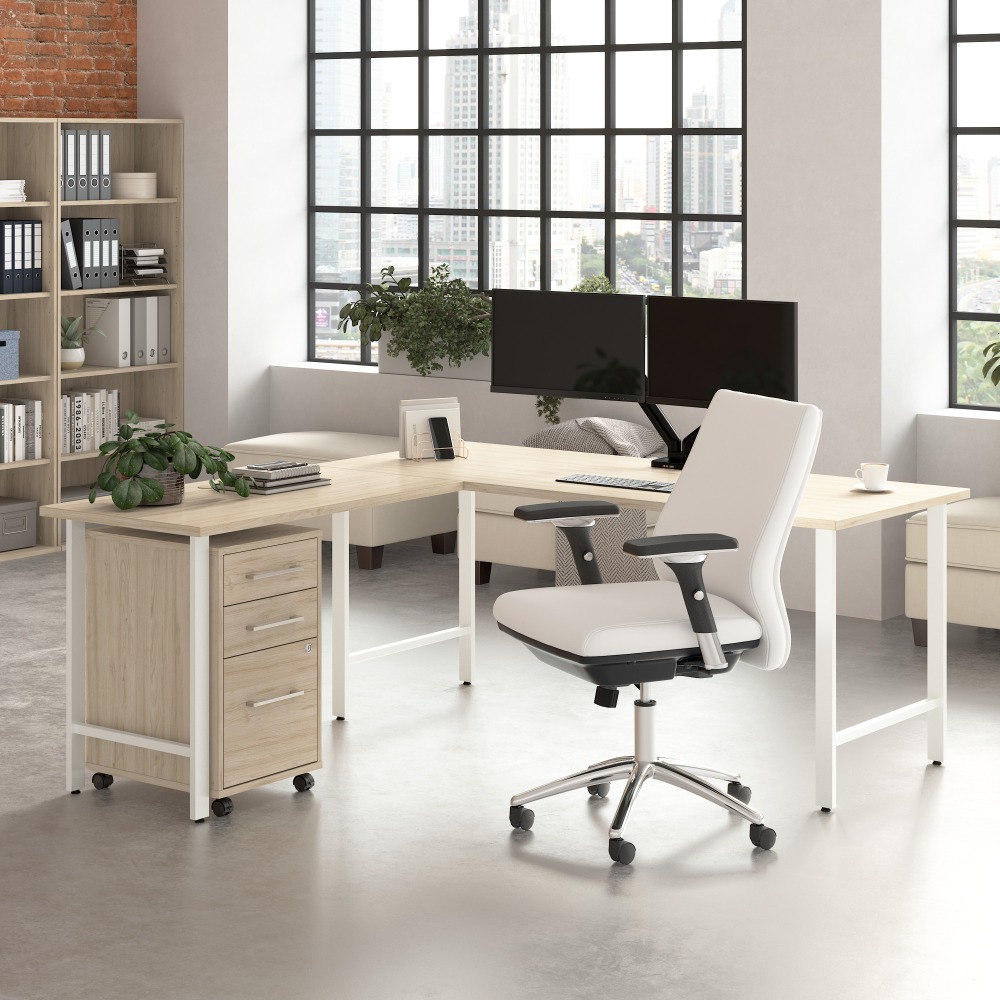 Bush Business Furniture Hustle 72inW L-Shaped Corner Computer Desk with 3 Drawer Mobile File Cabinet, Natural Elm, Standard Delivery Service, HUS013NE MPN:HUS013NE