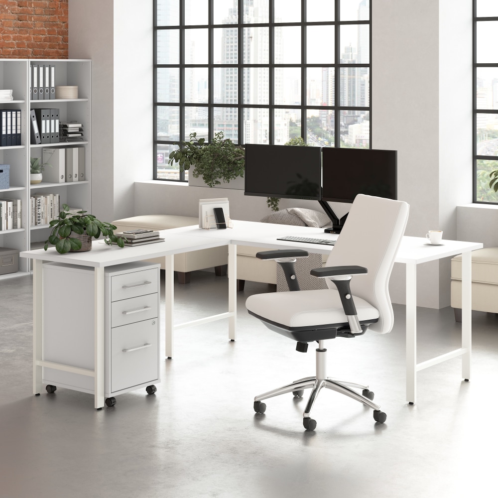 Bush Business Furniture Hustle 72inW L-Shaped Corner Computer Desk with 3 Drawer Mobile File Cabinet, White, Standard Delivery Service, HUS013WH MPN:HUS013WH