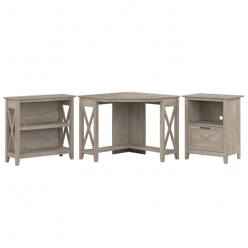 Bush Business Furniture Key West 35inW Small Corner Desk With Bookcase And Lateral File Cabinet, Washed Gray, Standard Delivery MPN:KWS050WG