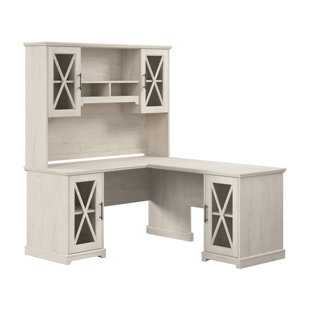 Bush Business Furniture Lennox 60inW Farmhouse L-Shaped Corner Desk With Hutch And Storage Cabinets, Linen White Oak, Standard Delivery MPN:LEN005LW