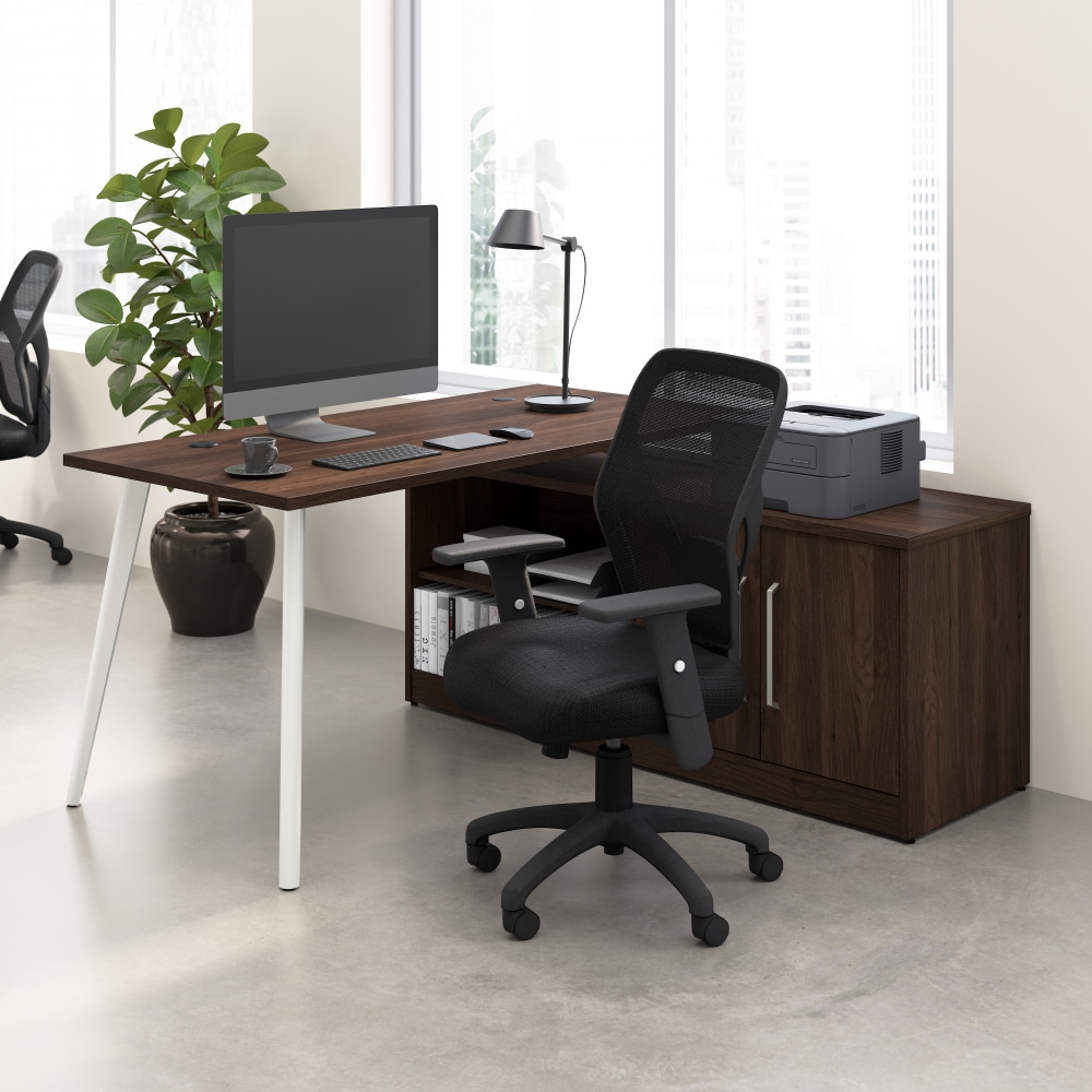 Bush Business Furniture Vista 60inW Corner Desk with Splayed Metal Legs and Low Storage Cabinet, Black Walnut, Standard Delivery MPN:VST006BW