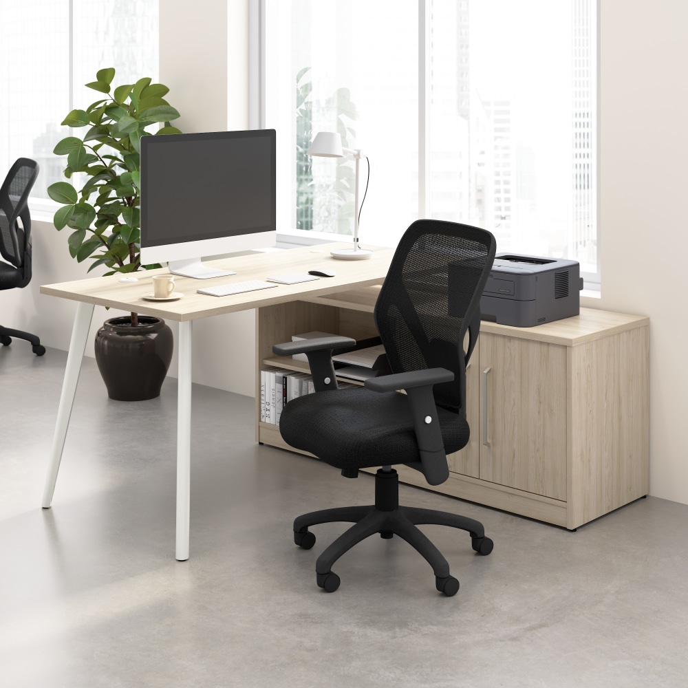 Bush Business Furniture Vista 60inW Corner Desk with Splayed Metal Legs and Low Storage Cabinet, Natural Elm, Standard Delivery MPN:VST006NE