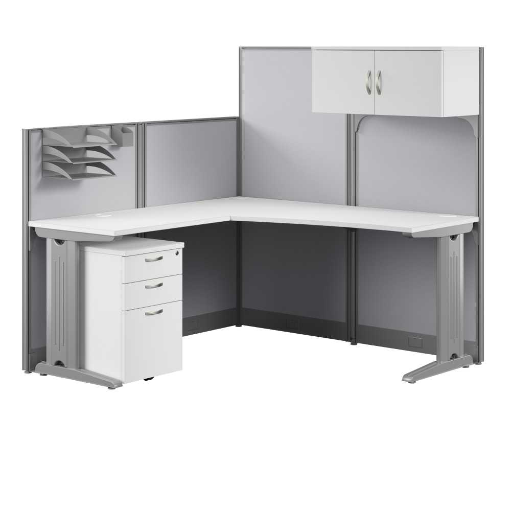 Bush Business Furniture Office in an Hour 65inW L-Shaped Cubicle Desk With Storage, Drawers And Organizers, Pure White, Standard Delivery MPN:WC36194-03STGK