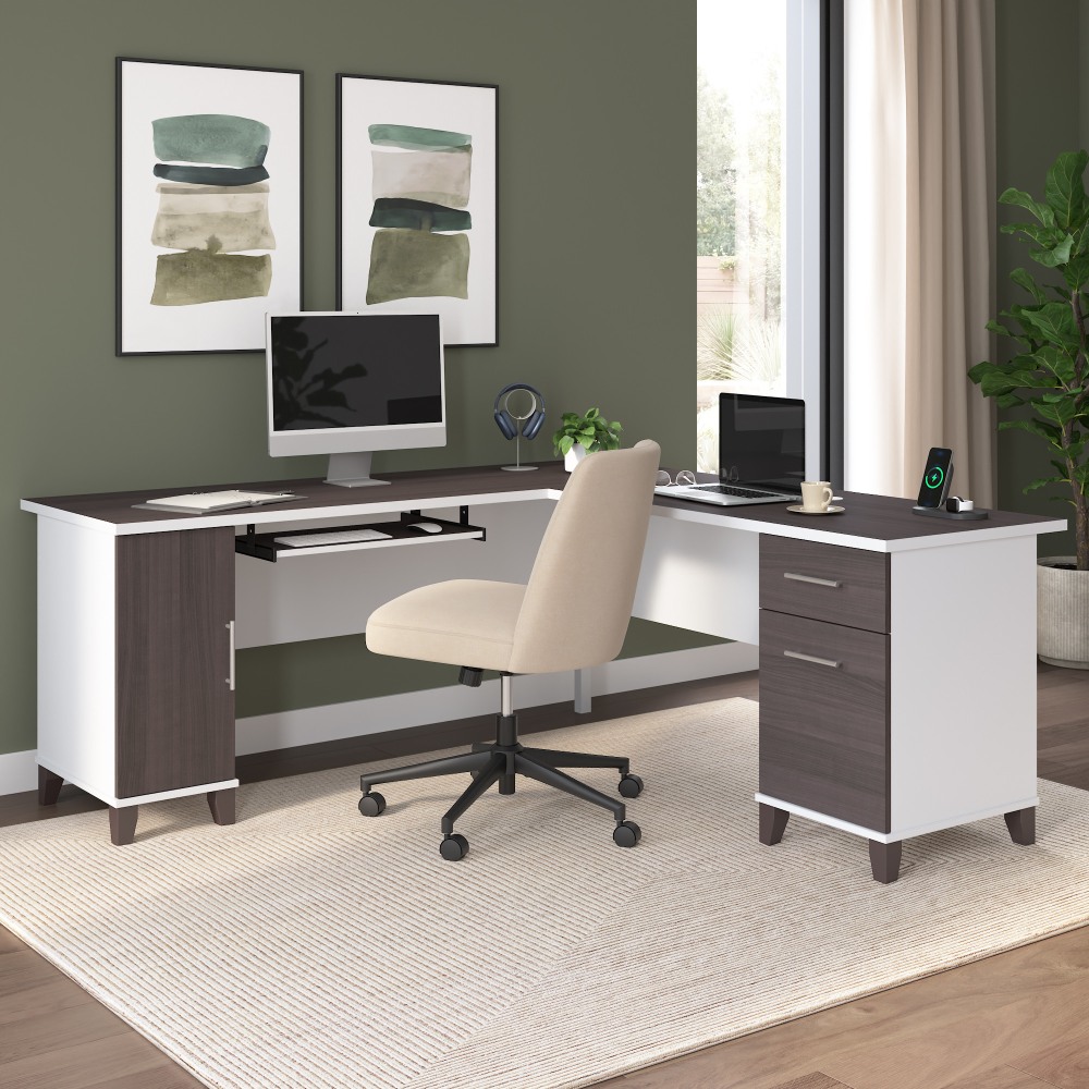 Bush Home Somerset 72inW L-Shaped Corner Desk With Storage, Storm Gray/White, Standard Delivery MPN:WC81010K
