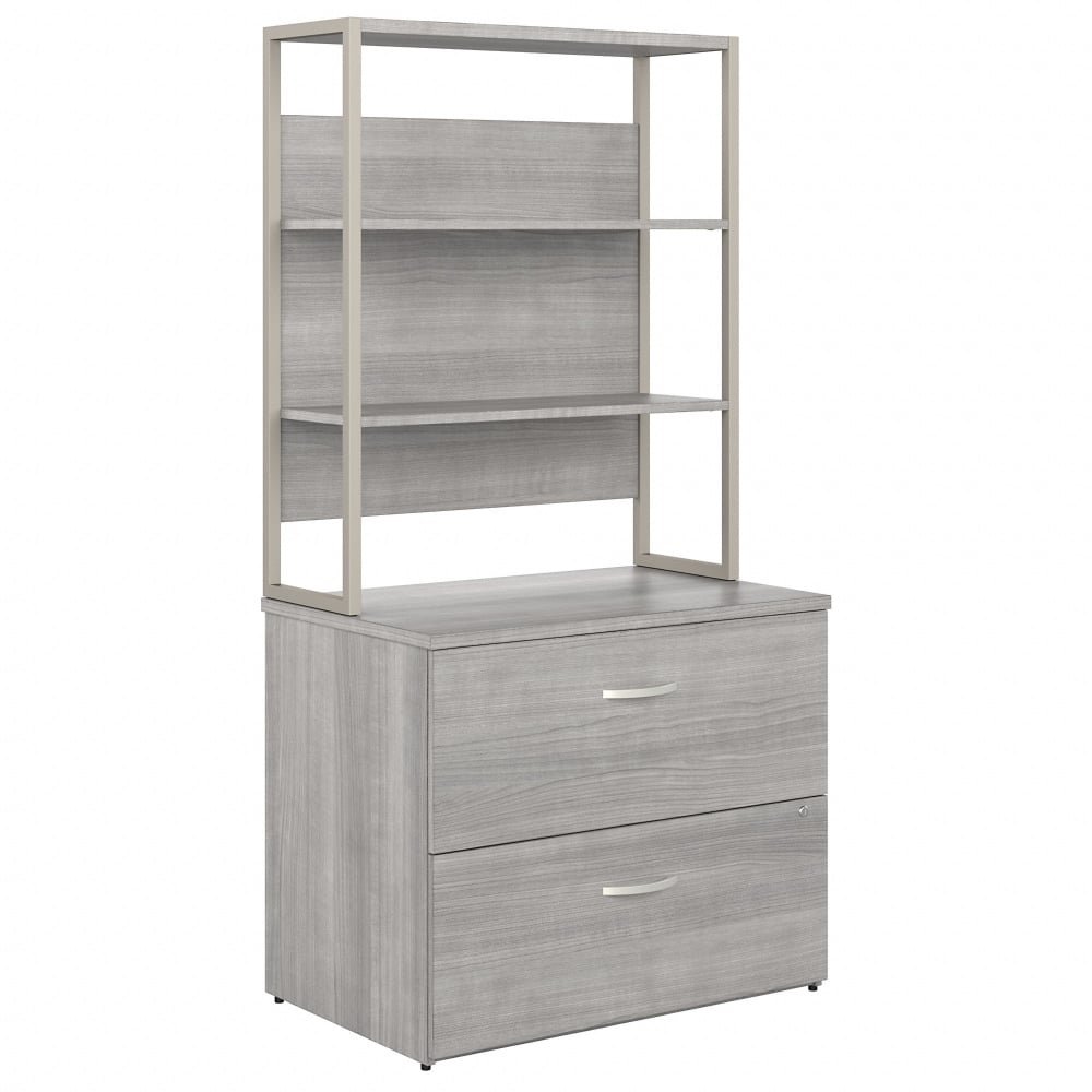 Bush Business Furniture Hybrid 35-11/16inW x 23-3/8inD Lateral 2-Drawer File Cabinet With Shelves, Platinum Gray, Standard Delivery MPN:HYB018PGSU