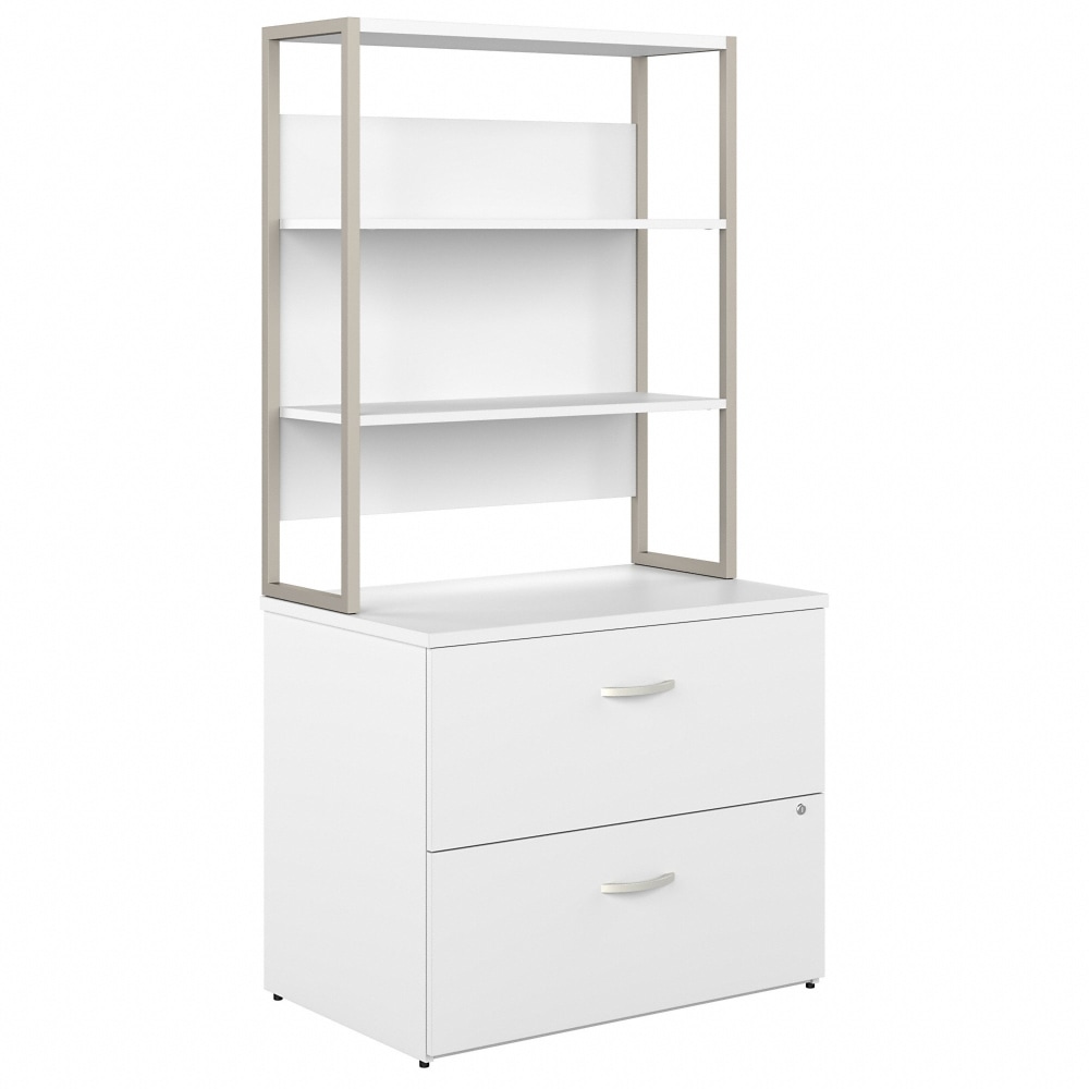 Bush Business Furniture Hybrid 35-11/16inW x 23-3/8inD Lateral 2-Drawer File Cabinet With Shelves, White, Standard Delivery MPN:HYB018WHSU