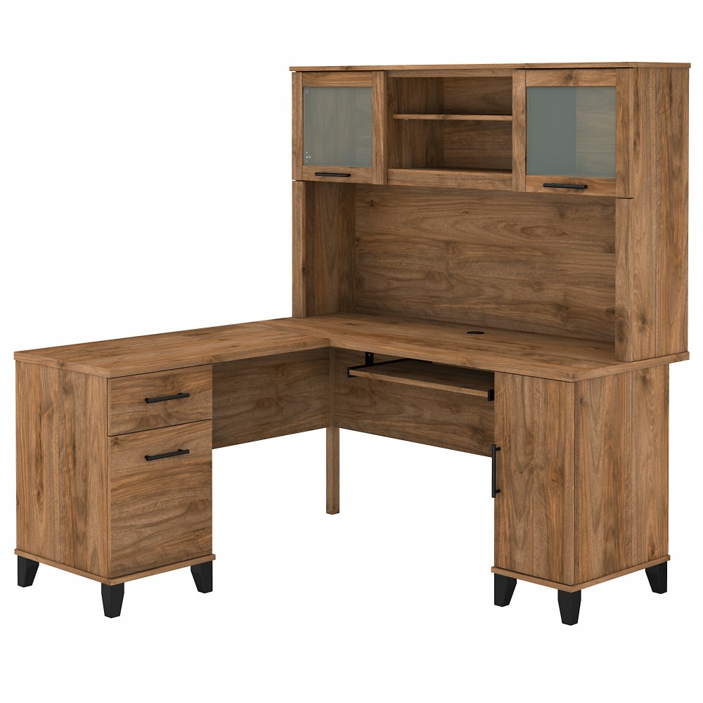 Bush Business Furniture Somerset 60inW L-Shaped Corner Desk With Hutch, Fresh Walnut, Standard Delivery MPN:SET002FW