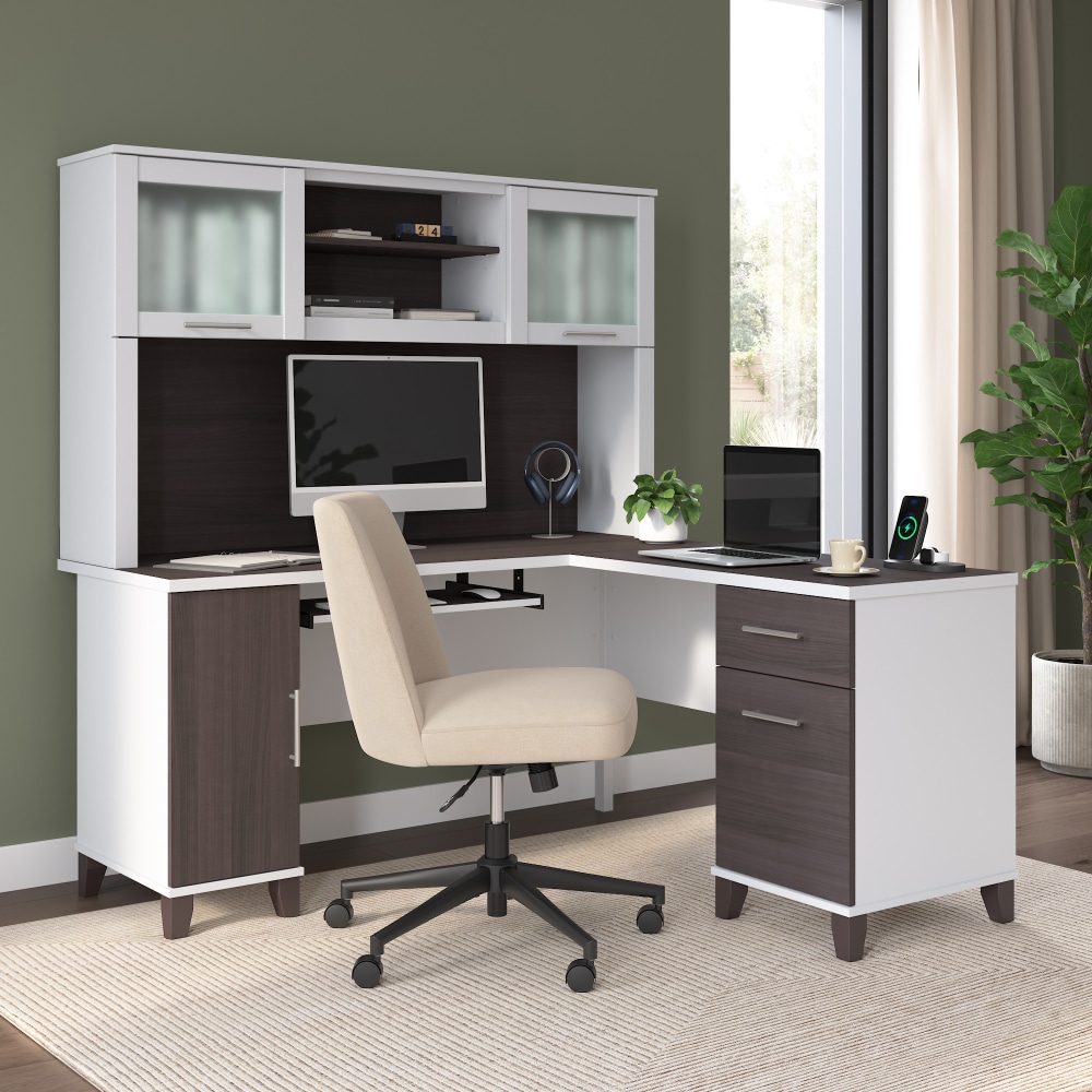 Bush Business Furniture Somerset 60inW L-Shaped Corner Desk With Hutch, Storm Gray/White, Standard Delivery MPN:SET002SGWH