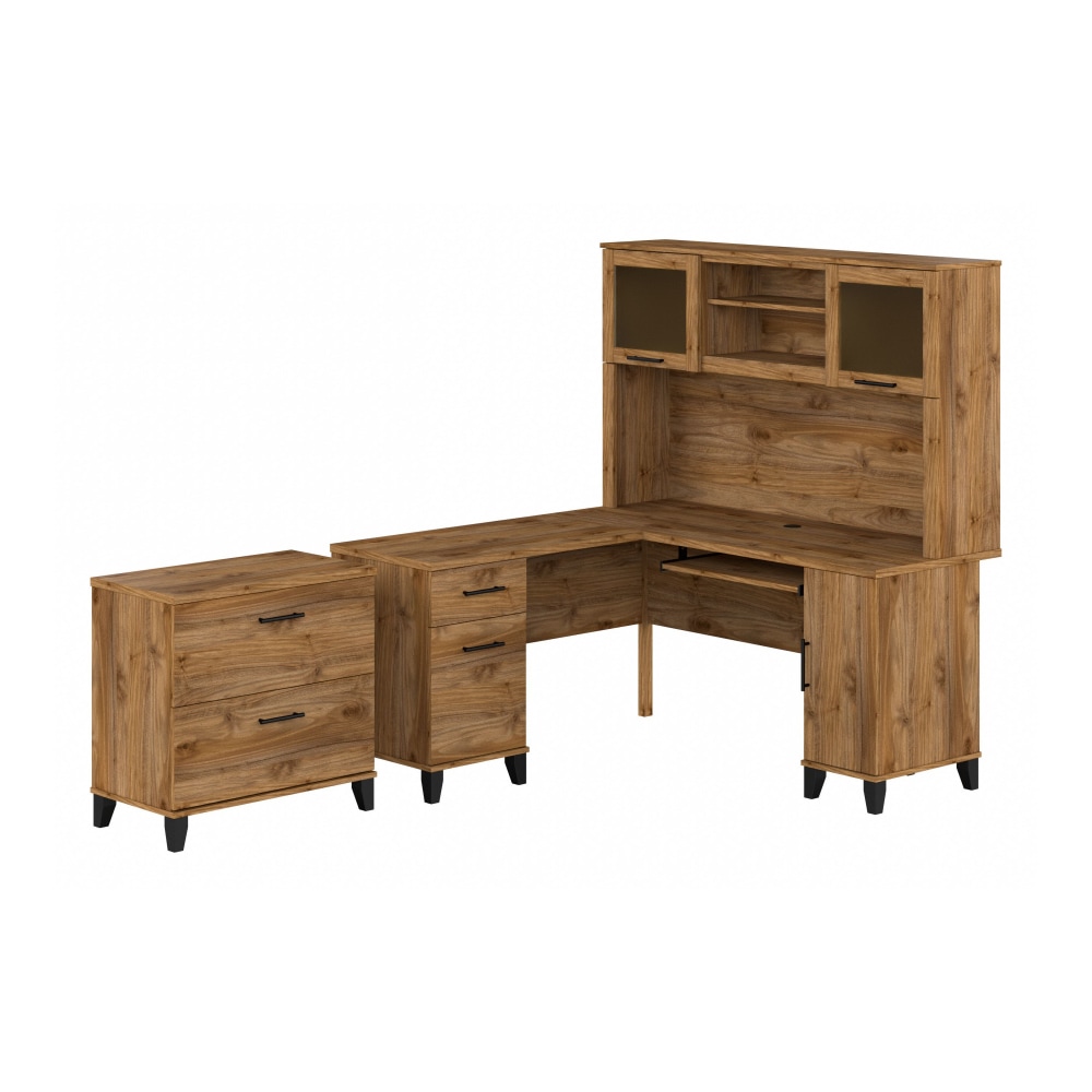 Bush Furniture Somerset 60inW L-Shaped Desk With Hutch And Lateral File Cabinet, Fresh Walnut, Standard Delivery MPN:SET008FW