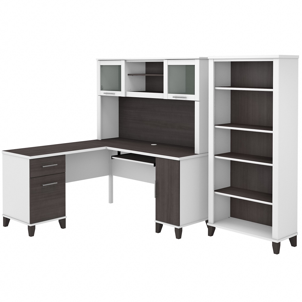 Bush Furniture Somerset 60inW L-Shaped Desk With Hutch And 5-Shelf Bookcase, Storm Gray/White, Standard Delivery MPN:SET010SGWH