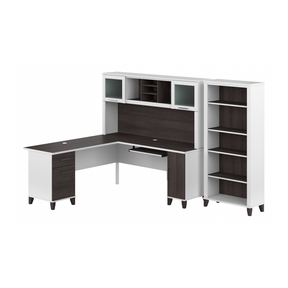 Bush Furniture Somerset 72inW L-Shaped Desk With Hutch And 5-Shelf Bookcase, Storm Gray/White, Standard Delivery MPN:SET011SGWH