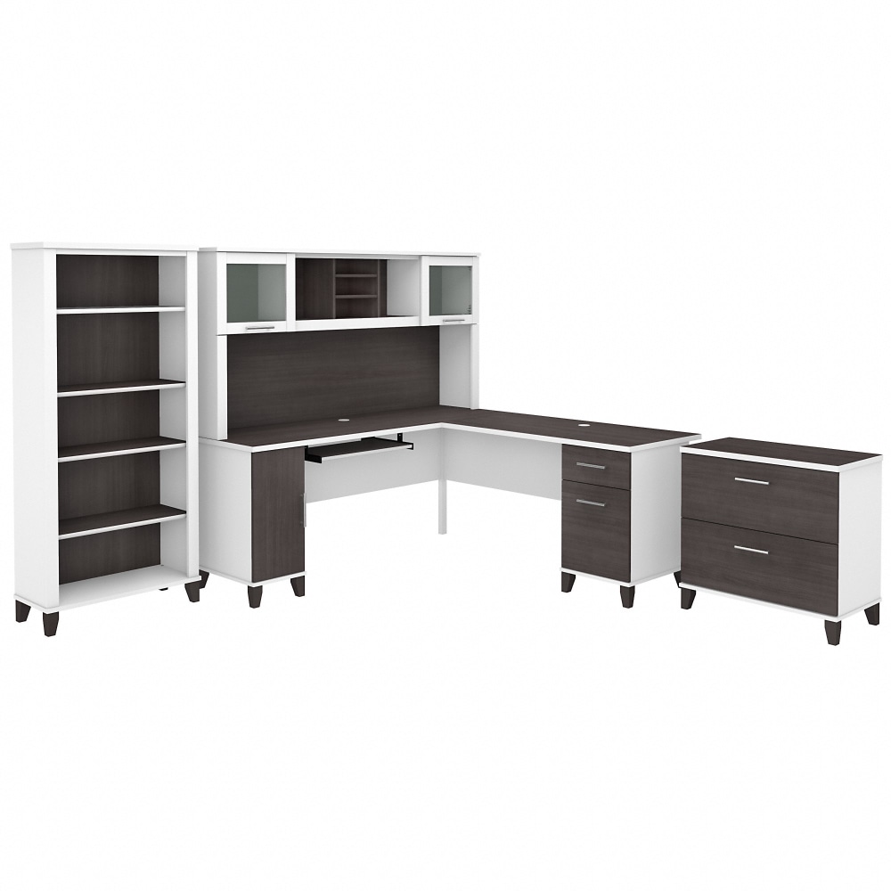 Bush Furniture Somerset 72inW L-Shaped Desk With Hutch, Lateral File Cabinet And Bookcase, Storm Gray/White, Standard Delivery MPN:SET012SGWH