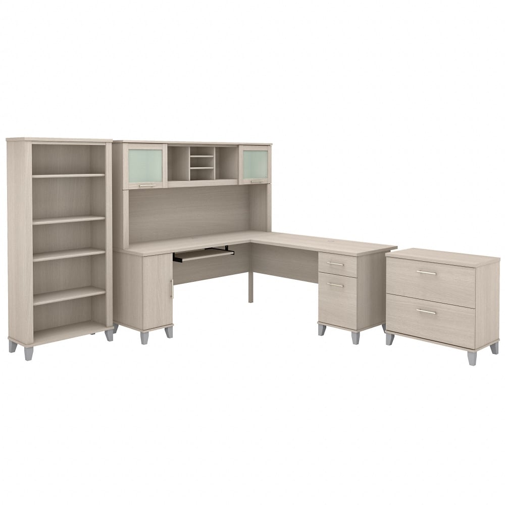 Bush Furniture Somerset 72inW L-Shaped Desk With Hutch, Lateral File Cabinet And Bookcase, Sand Oak, Standard Delivery MPN:SET012SO