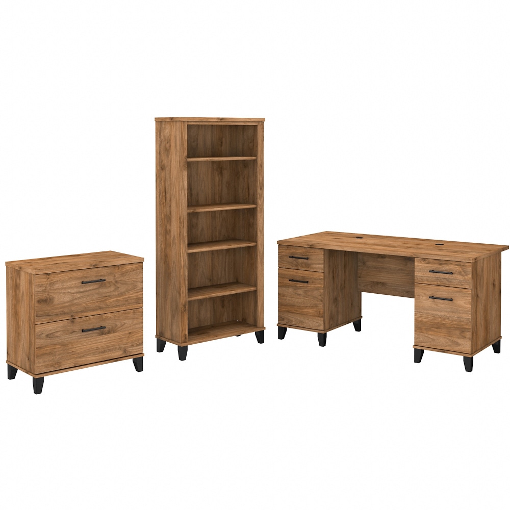 Bush Business Furniture Somerset 60inW Office Computer Desk With Lateral File Cabinet And 5-Shelf Bookcase, Fresh Walnut, Standard Delivery MPN:SET013FW